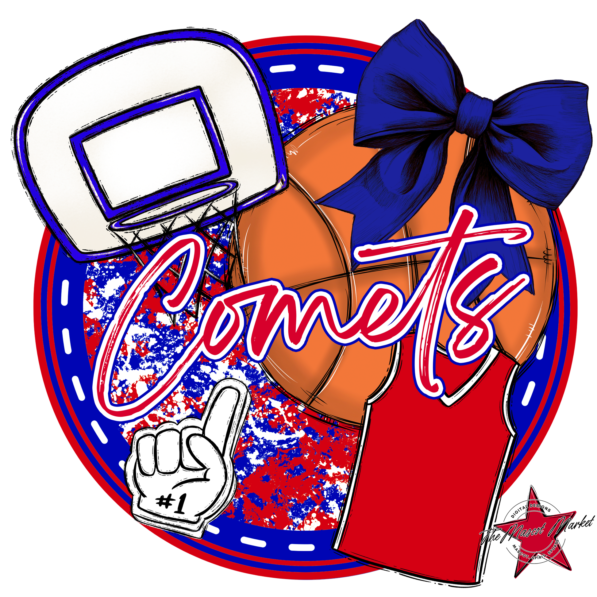 Comets Circle Basketball Design-Blue-Red