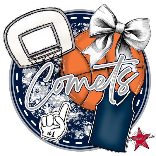 Comets Circle Basketball Design-Navy-Grey