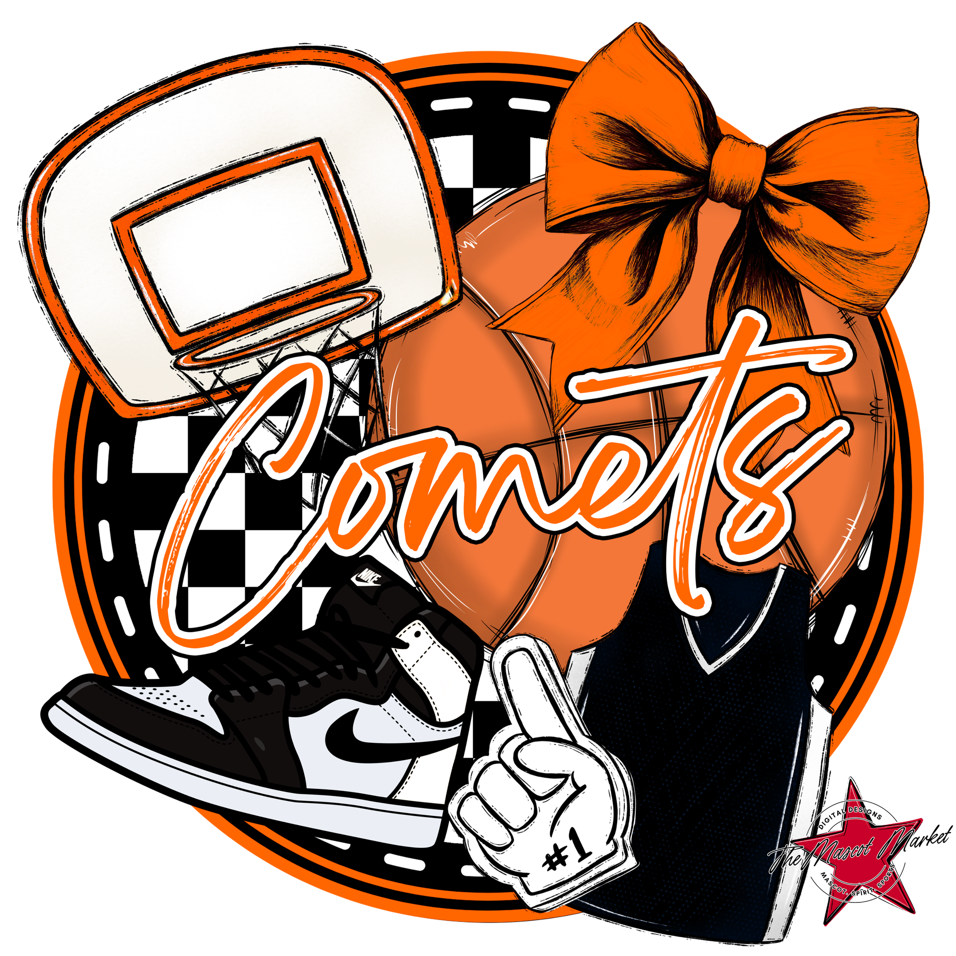 Comets Circle Basketball Design-Orange