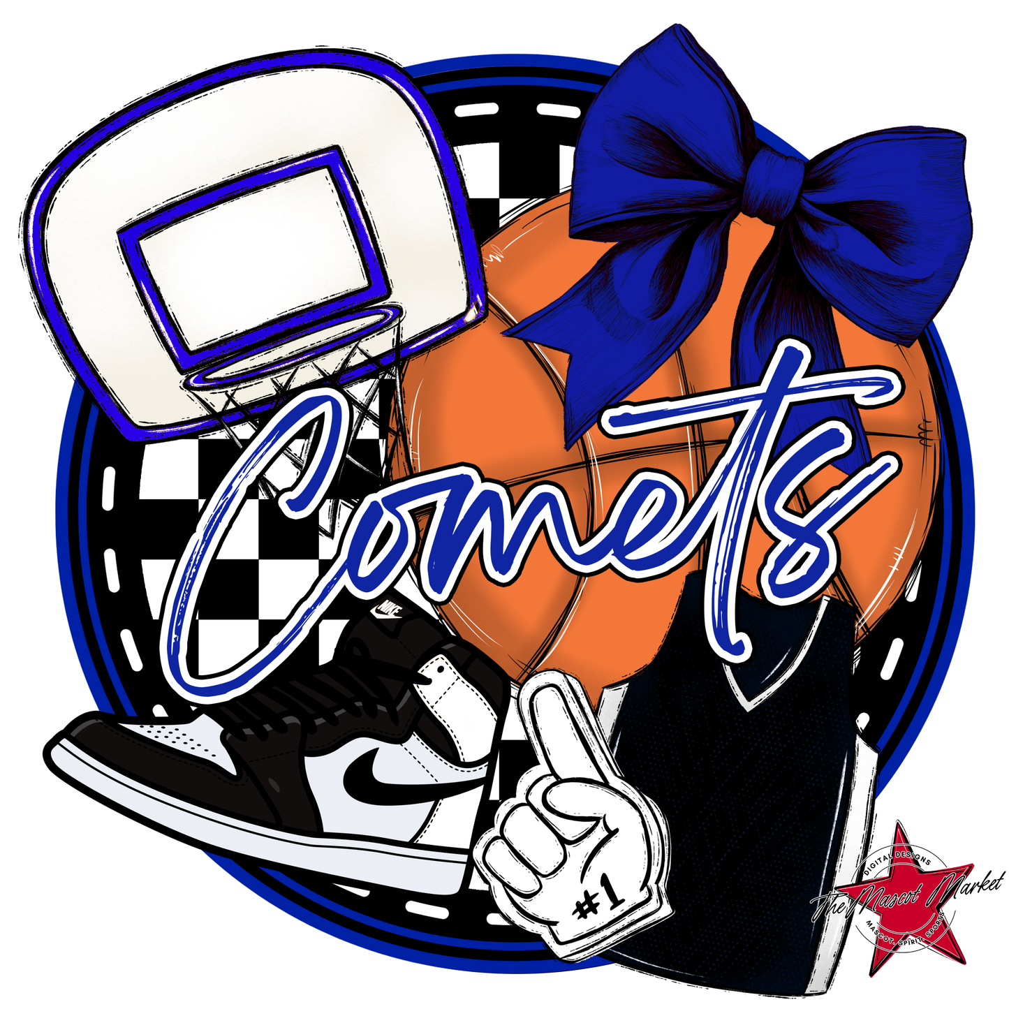 Comets Circle Basketball Design-Royal Blue