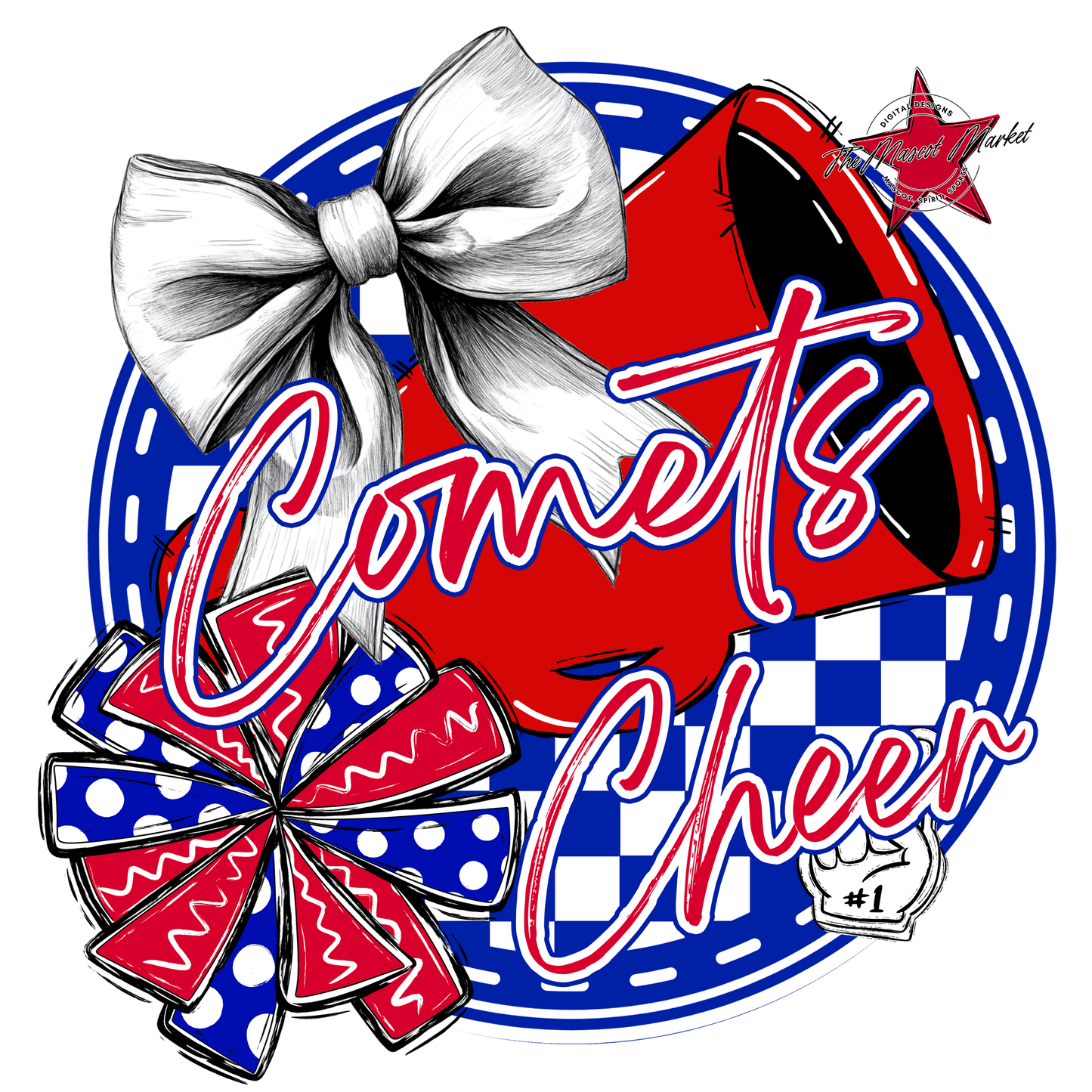 Comets Circle Cheer Design-Blue-Red