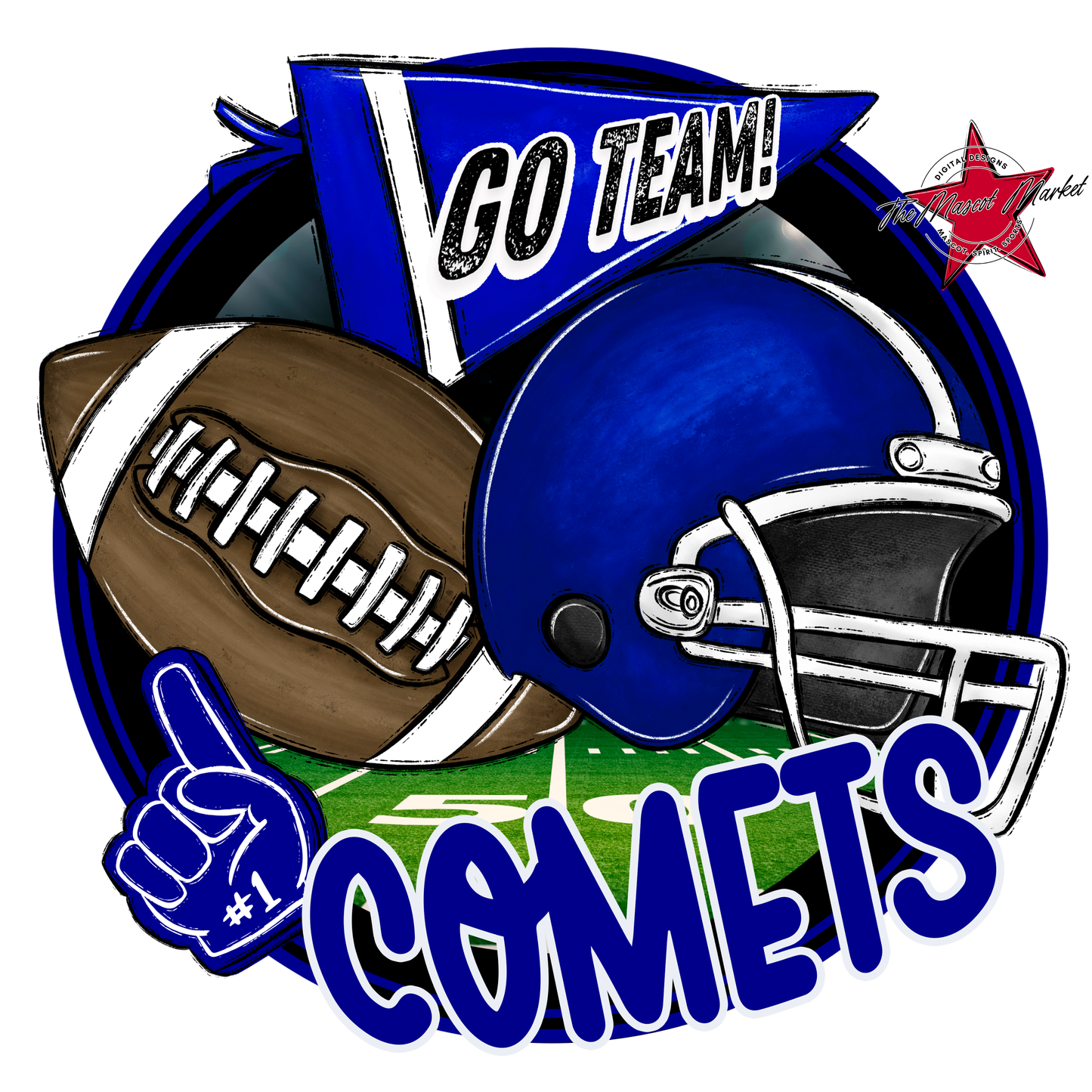 Comets Circle Football Design-Blue