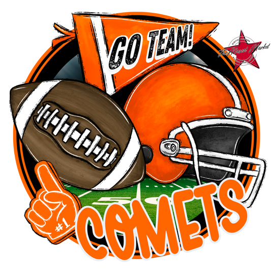 Comets Circle Football Design-Orange
