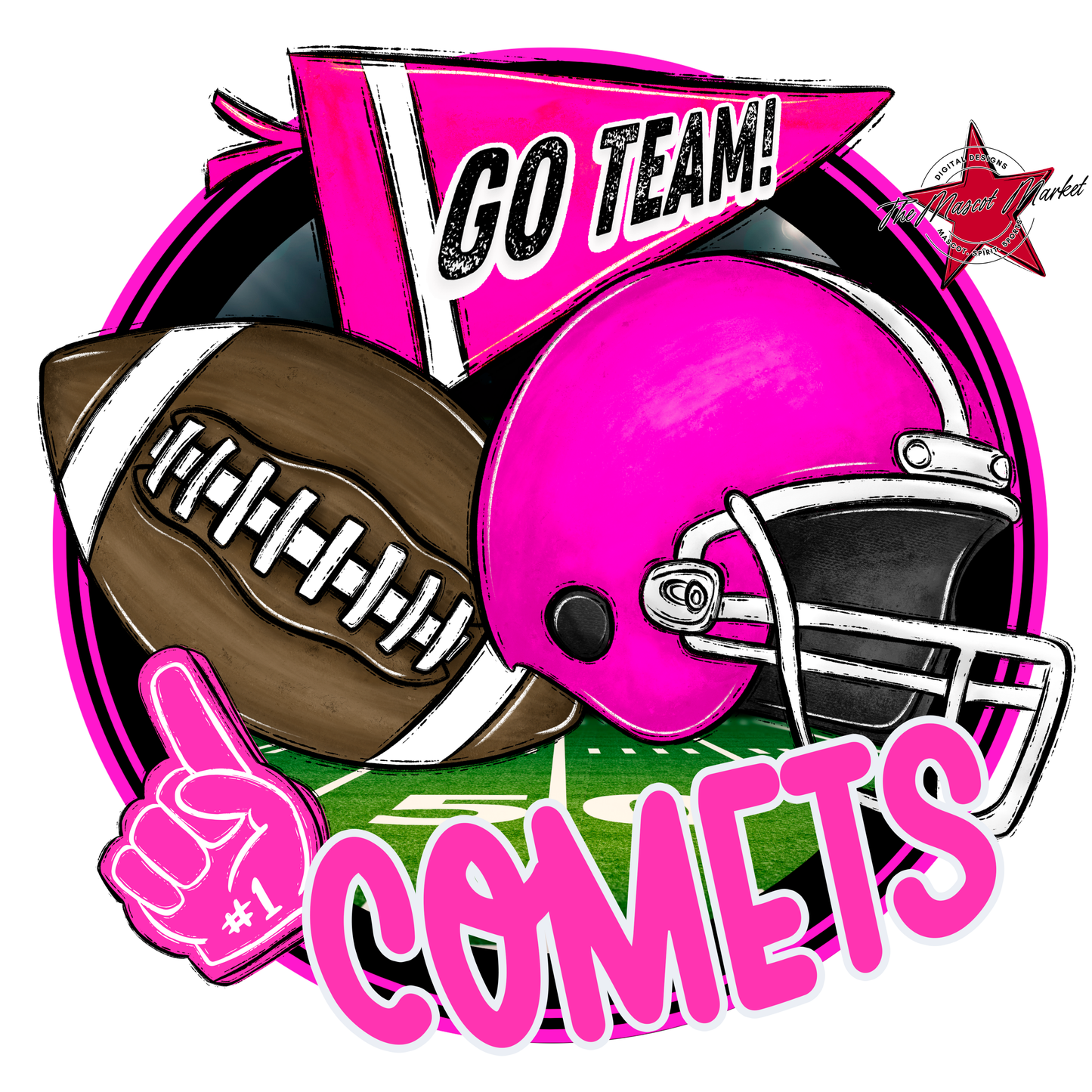 Comets Circle Football Design-Pink