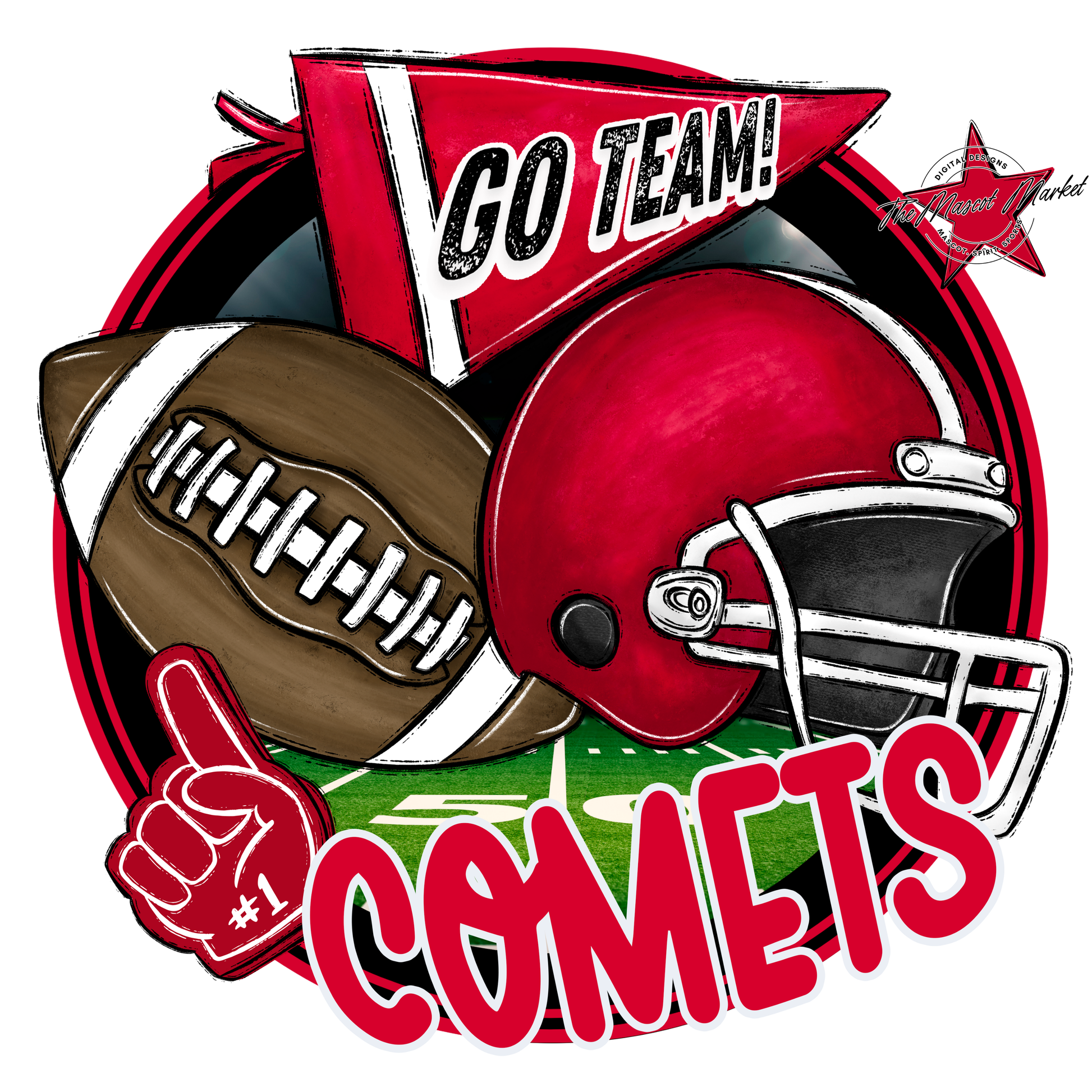 Comets Circle Football Design-Red