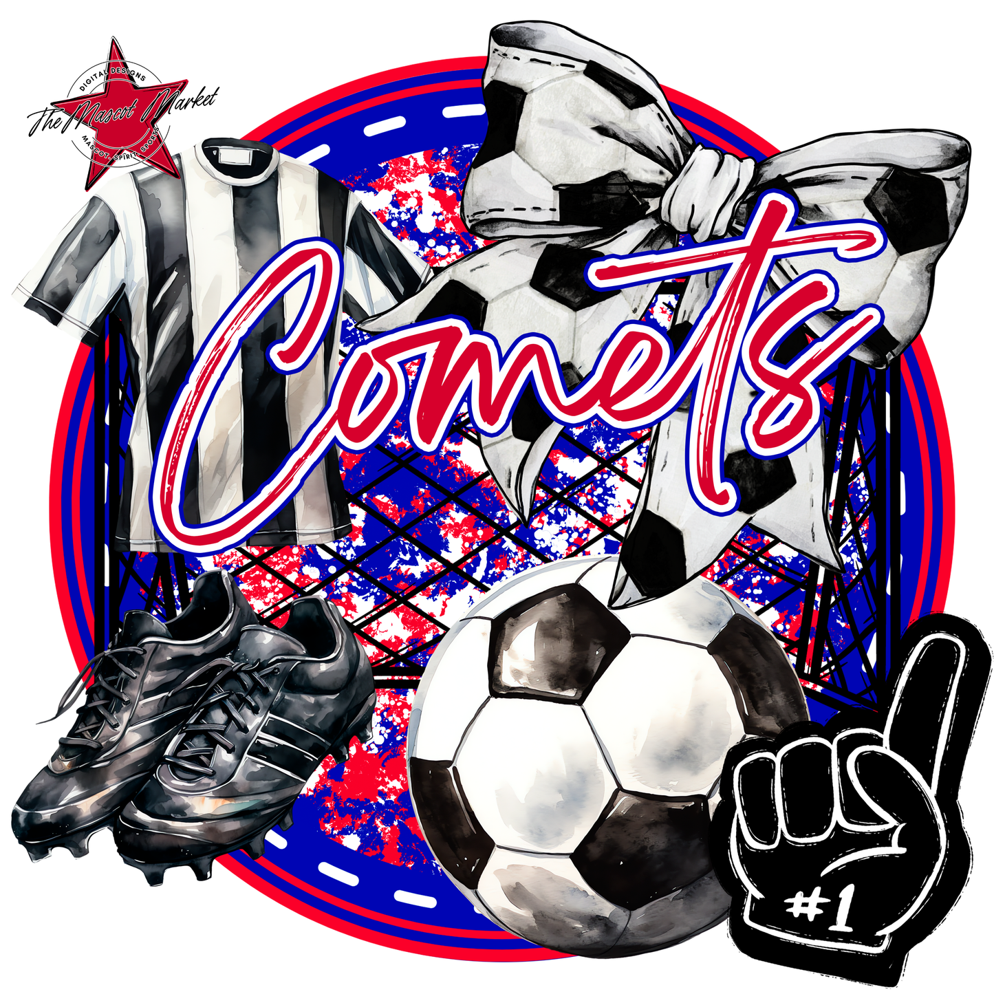 Comets Circle Soccer Design-Blue-Red
