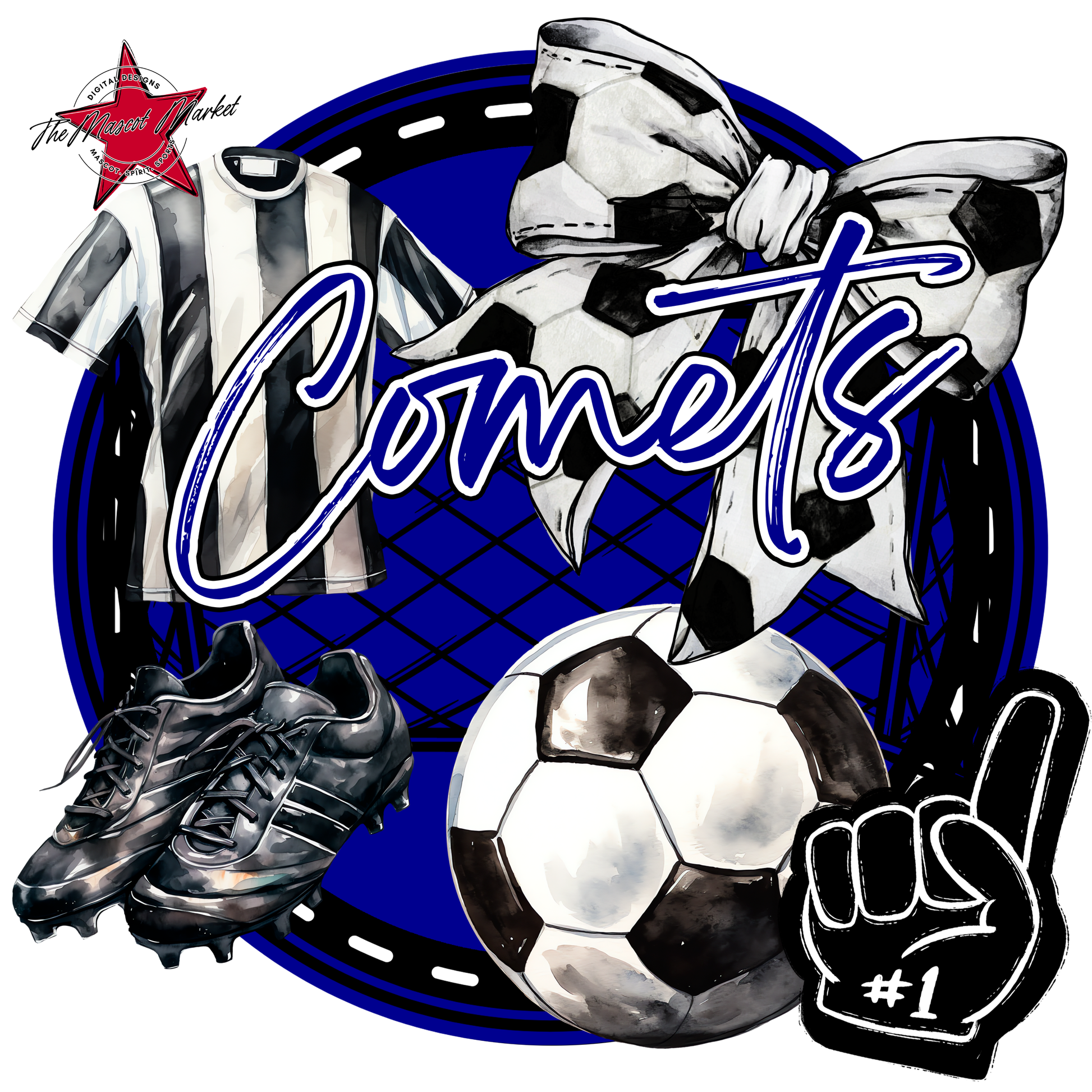 Comets Circle Soccer Design-Blue