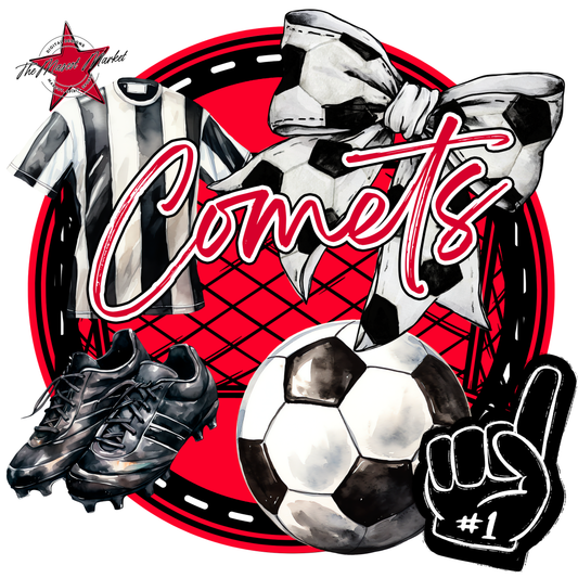 Comets Circle Soccer Design-Red