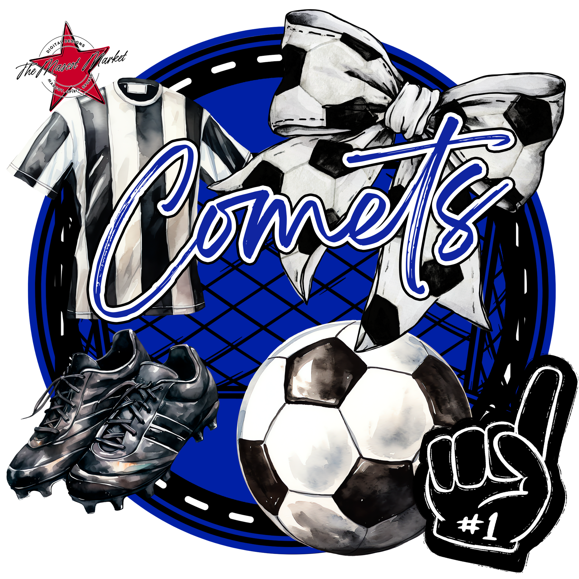 Comets Circle Soccer Design-Royal Blue