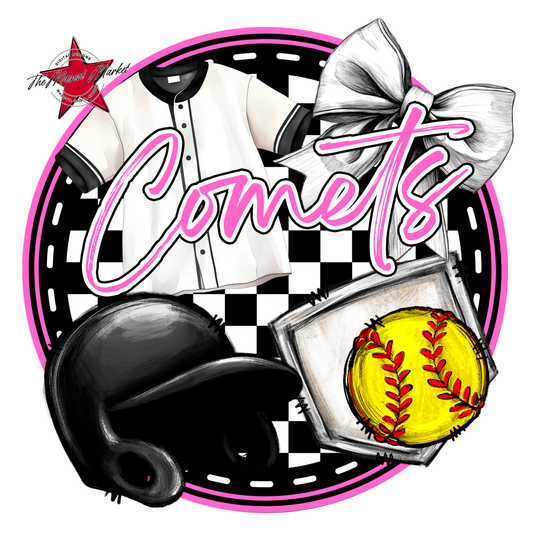 Comets Circle Softball Design-Baby Pink