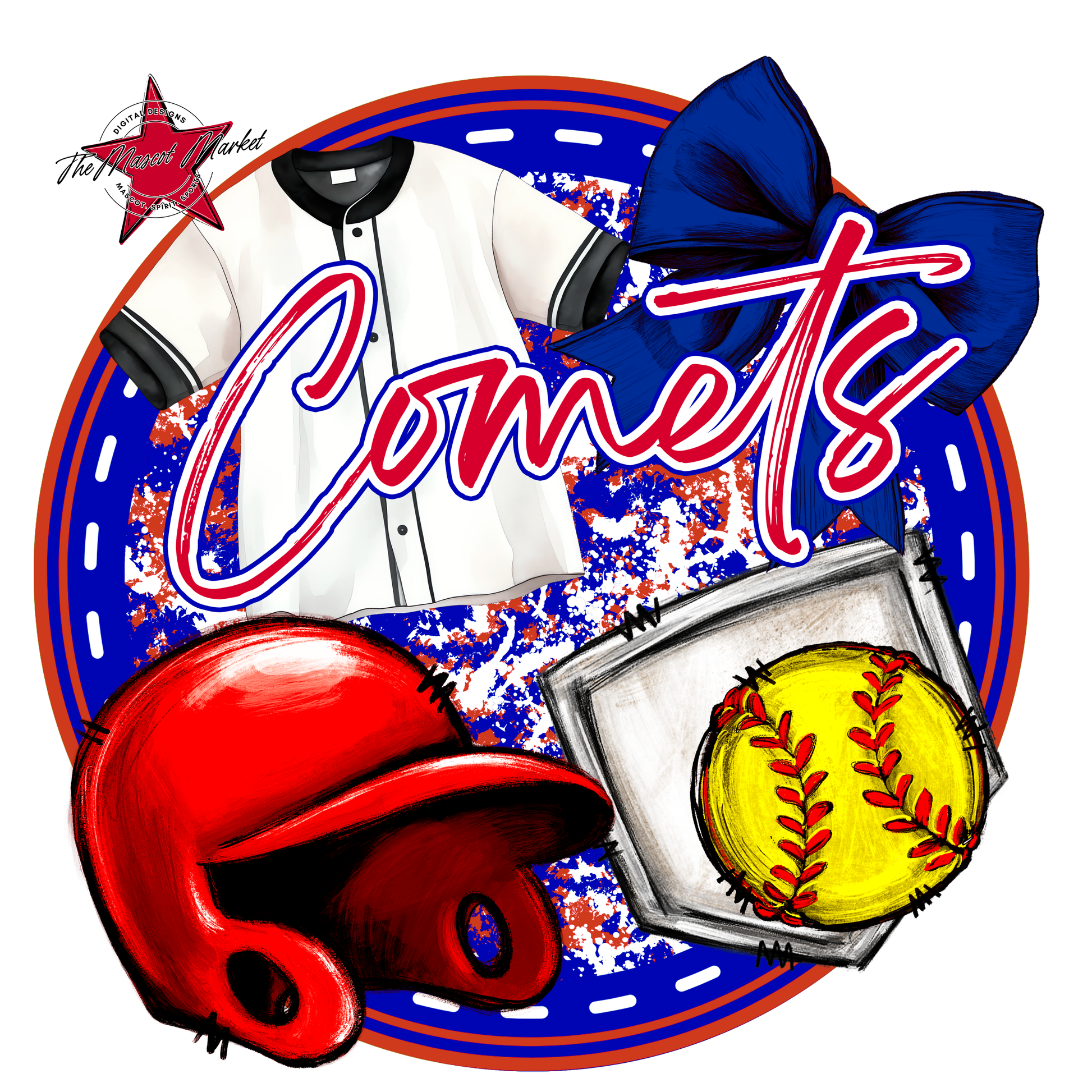 Comets Circle Softball Design-Blue-Red