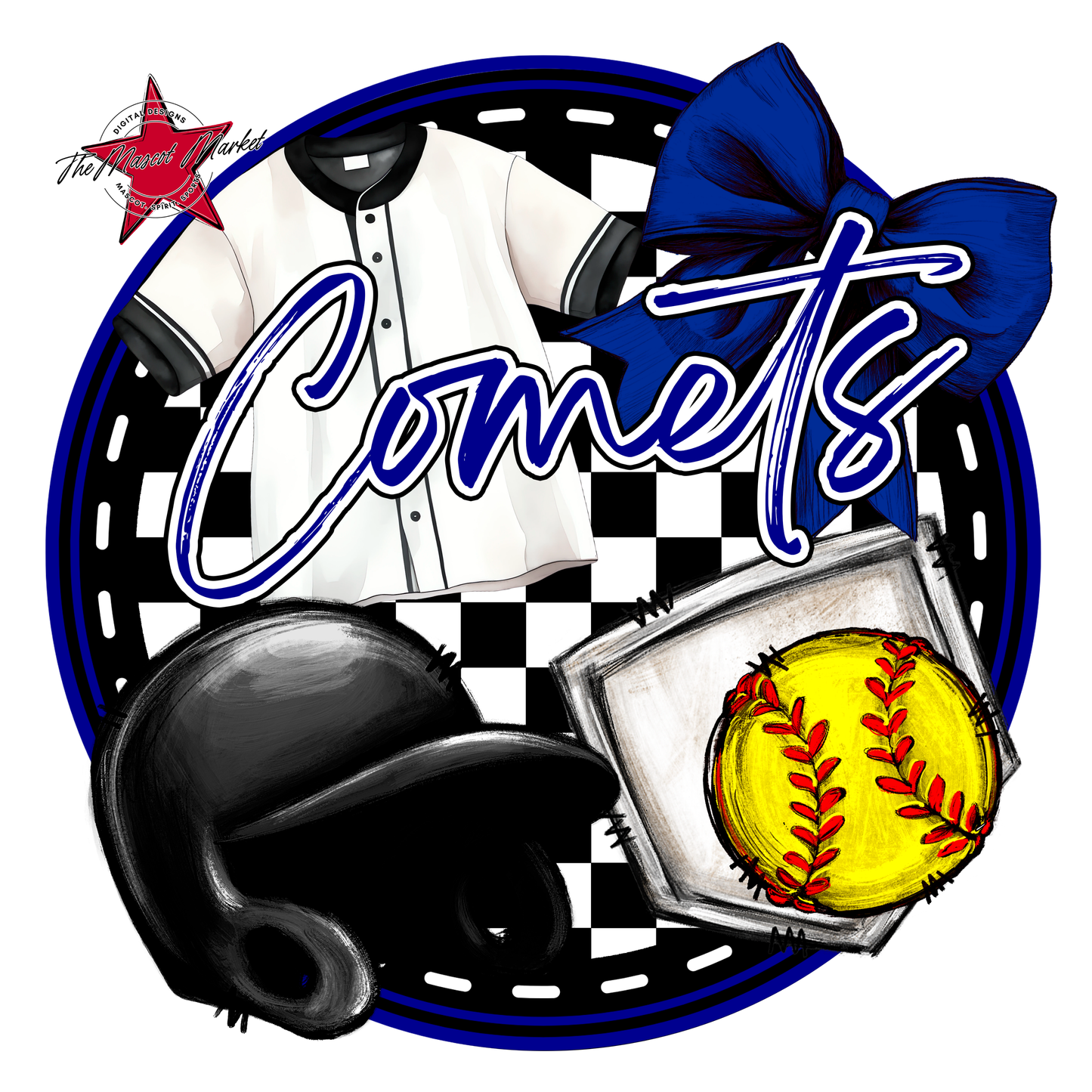 Comets Circle Softball Design-Blue