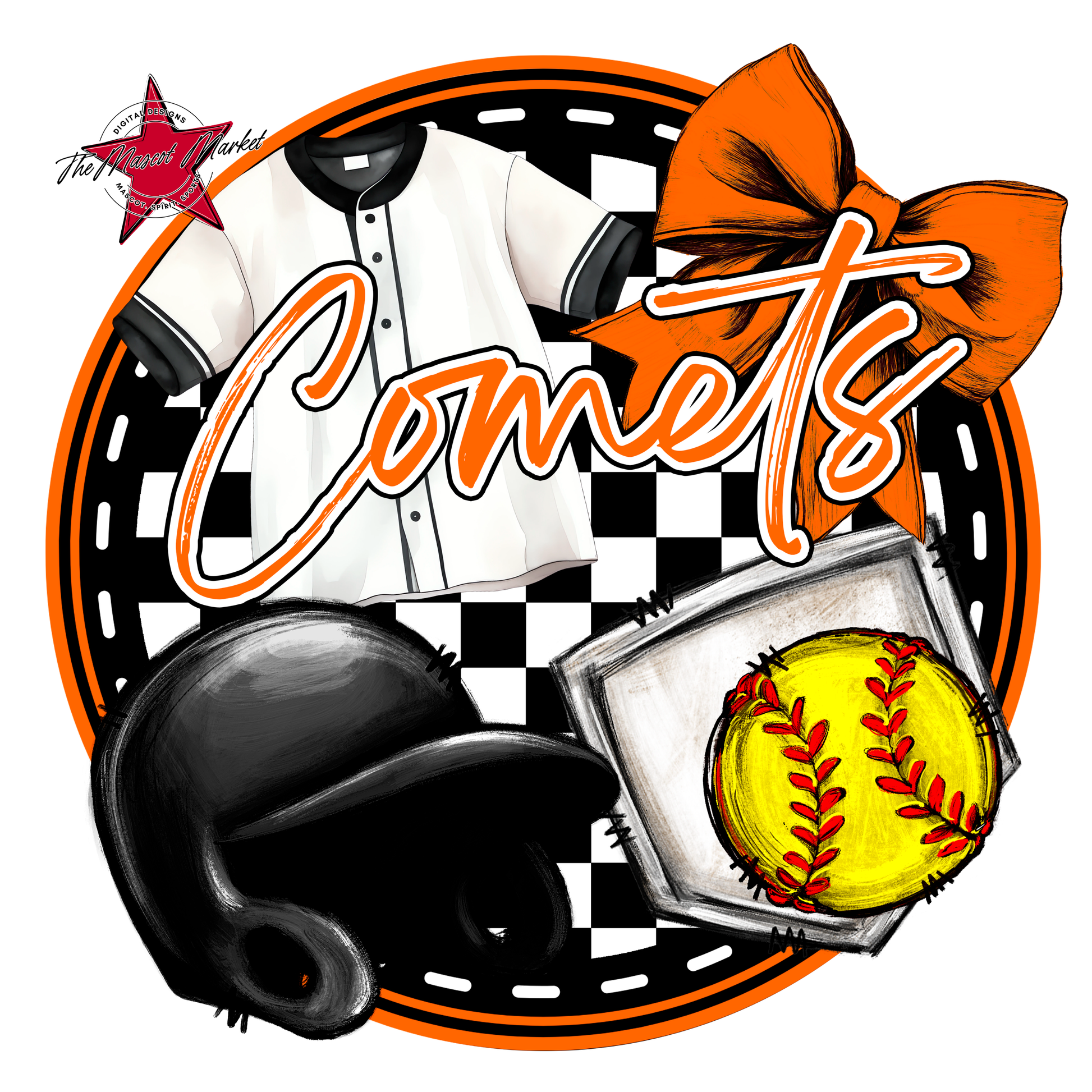 Comets Circle Softball Design-Orange