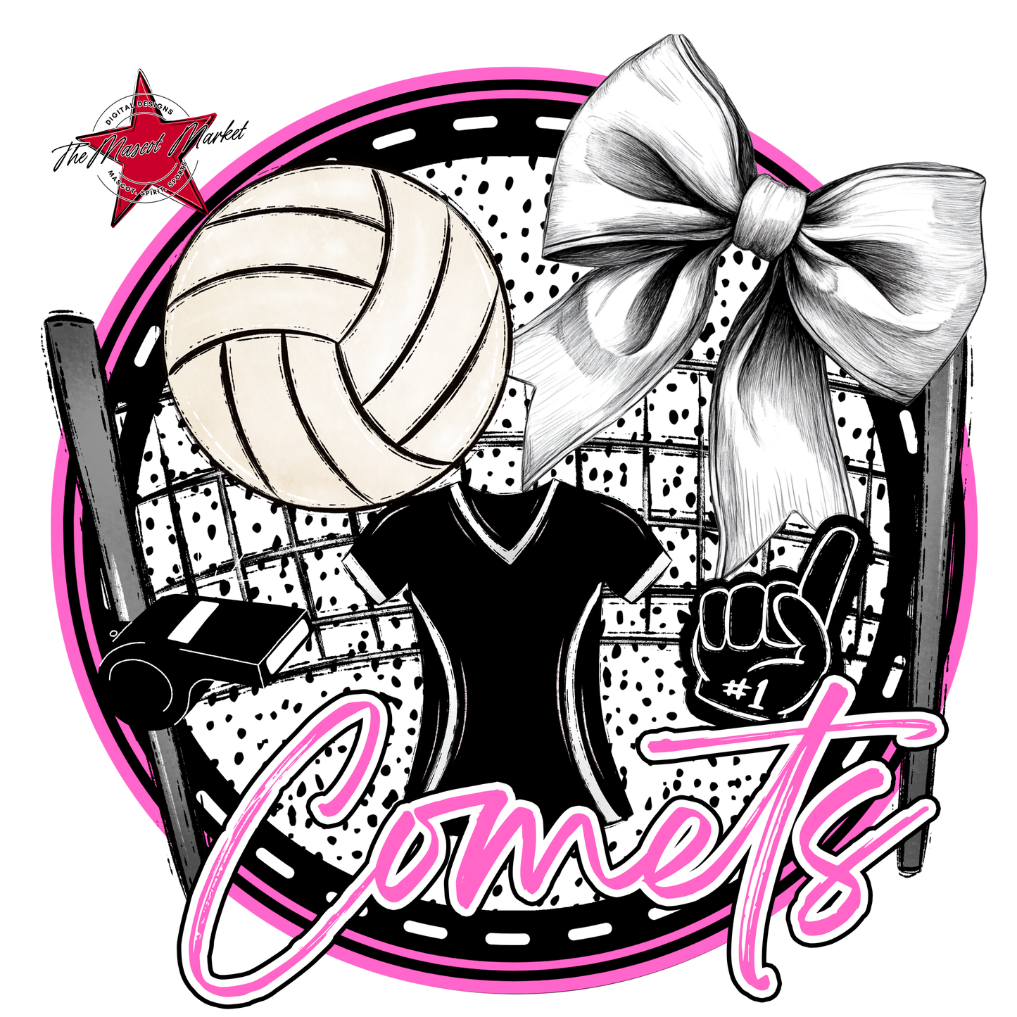 Comets Circle Volleyball Design-Baby Pink