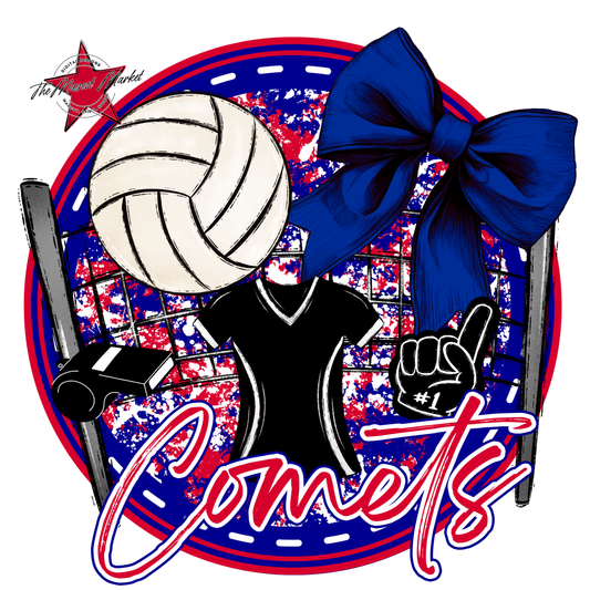 Comets Circle Volleyball Design-Blue-Red
