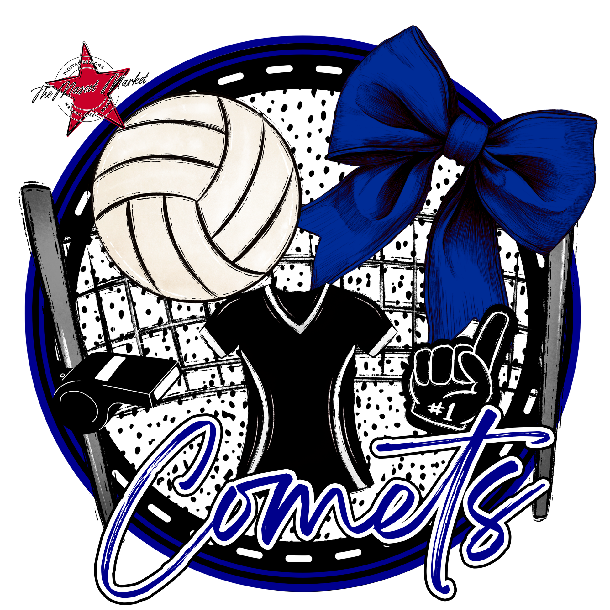 Comets Circle Volleyball Design-Blue