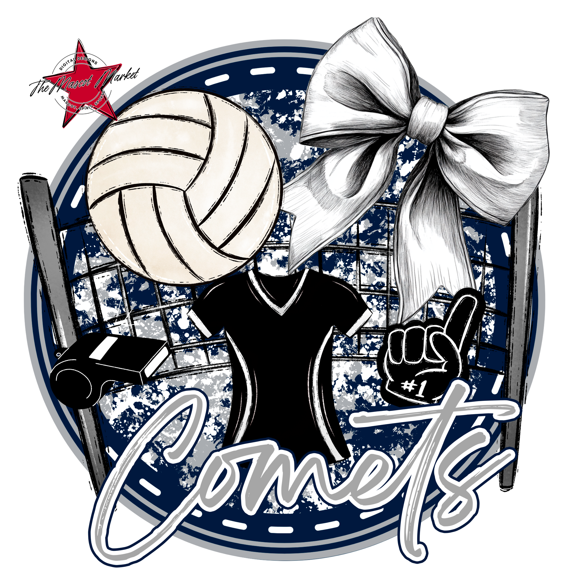 Comets Circle Volleyball Design-Navy-Grey