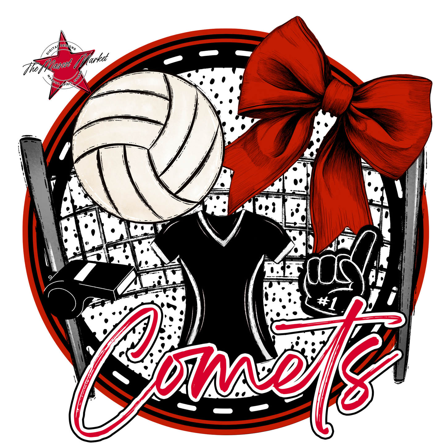 Comets Circle Volleyball Design-Red