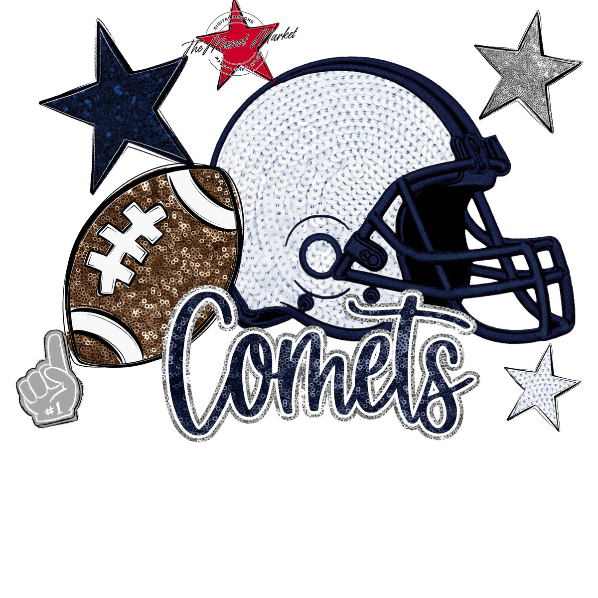 Comets Football Embroidered Sequins Design-Navy & Grey