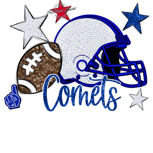 Comets Football Embroidered Sequins Design-Royal Blue