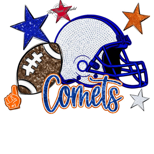 Comets Football Embroidered Sequins Design-Royal Blue & Orange