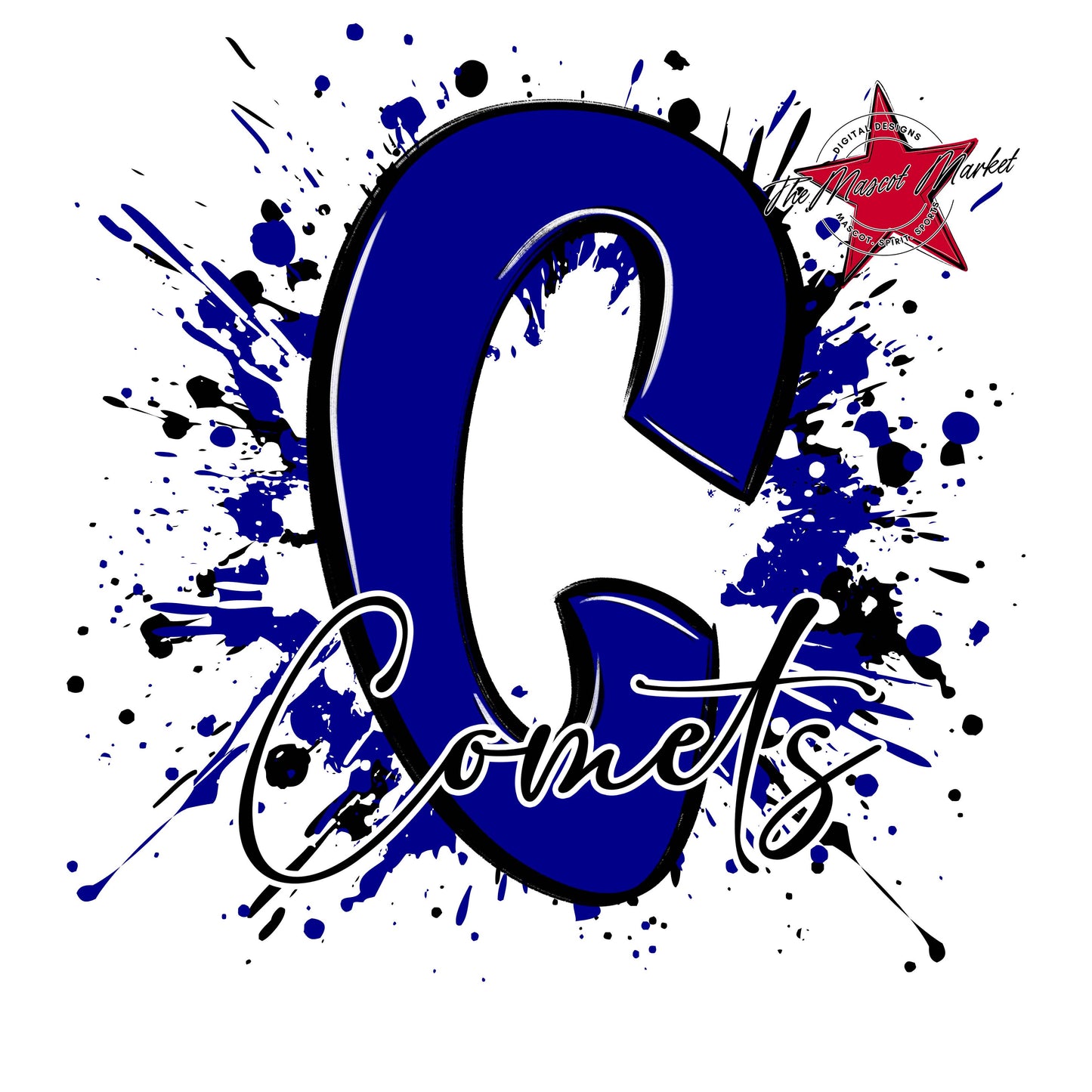 Comets Mascot Splatter-Blue