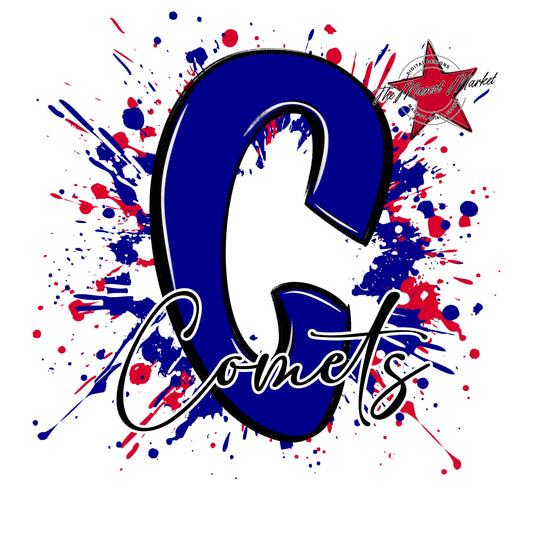 Comets Mascot Splatter-Blue & Red