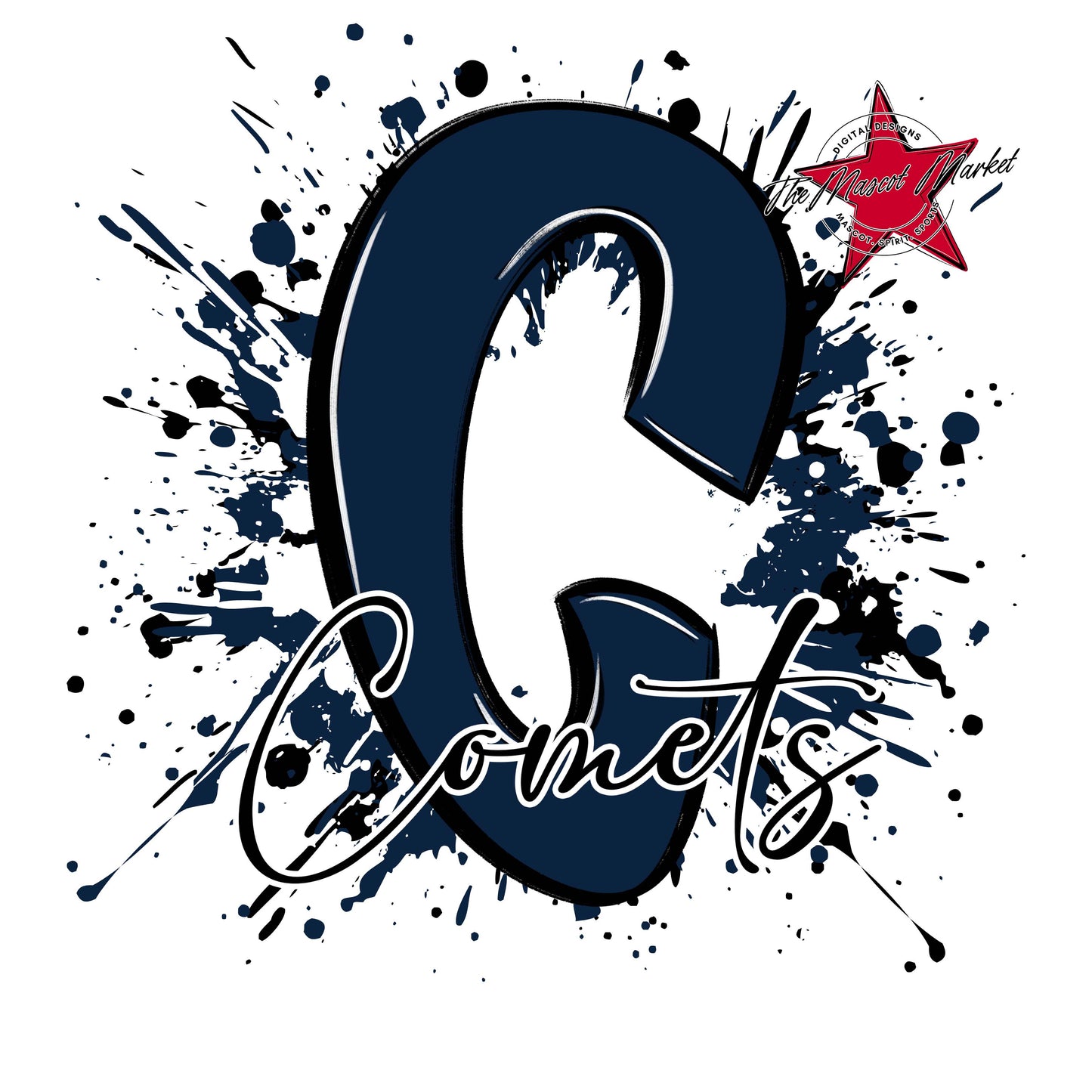 Comets Mascot Splatter-Navy