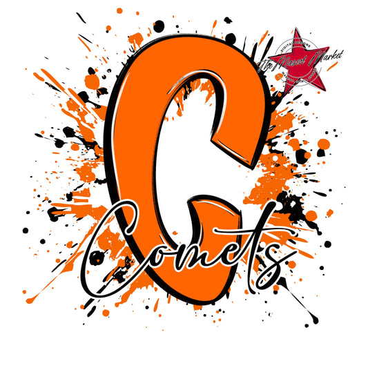 Comets Mascot Splatter-Orange
