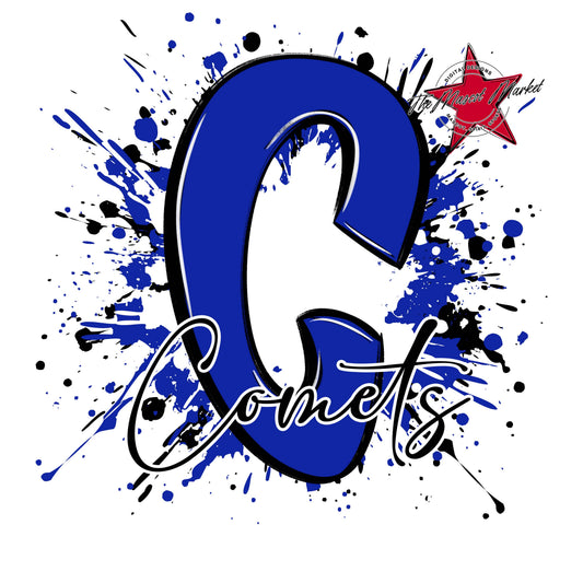 Comets Mascot Splatter-Royal Blue