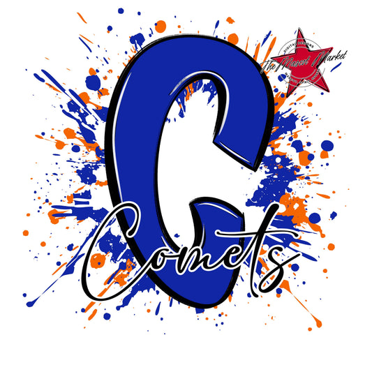 Comets Mascot Splatter-Royal Blue & Orange