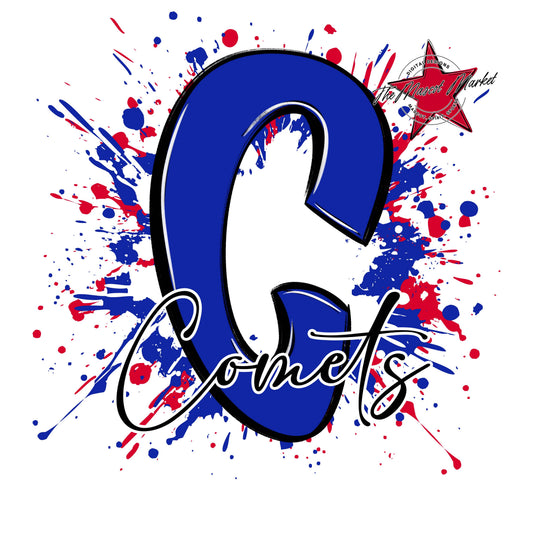 Comets Mascot Splatter-Royal Blue & Red