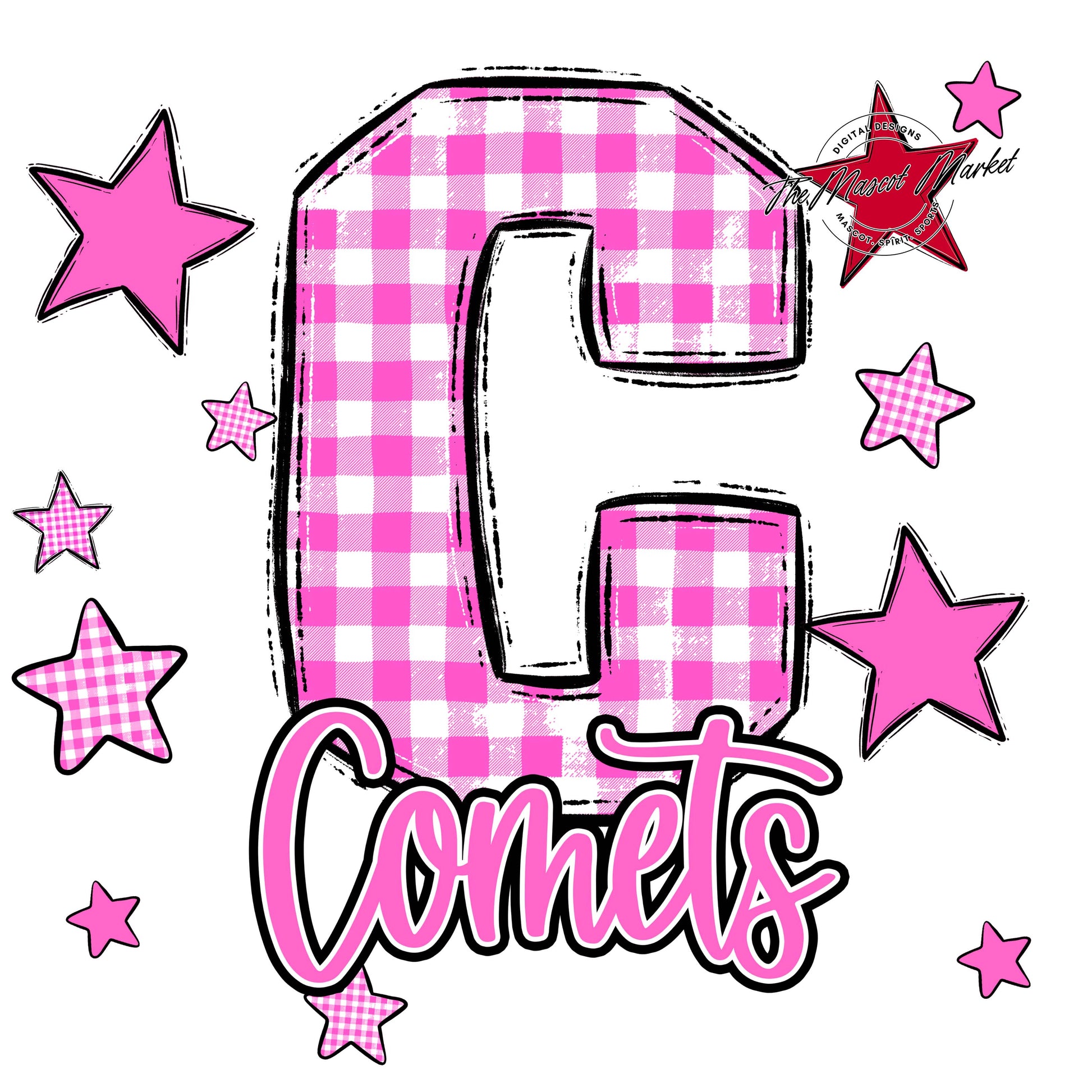 Comets Plaid Star Design-Baby Pink