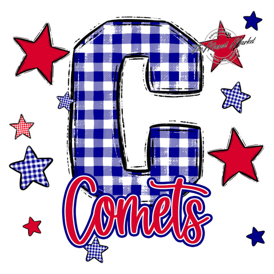 Comets Plaid Star Design-Blue & Red