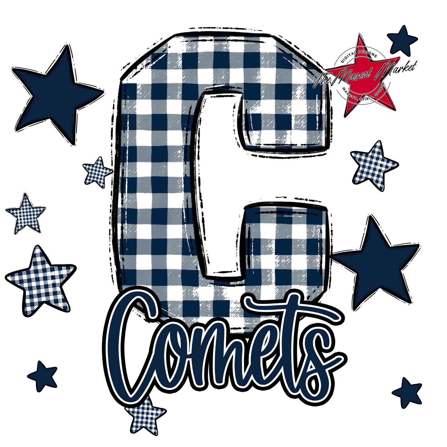 Comets Plaid Star Design-Navy