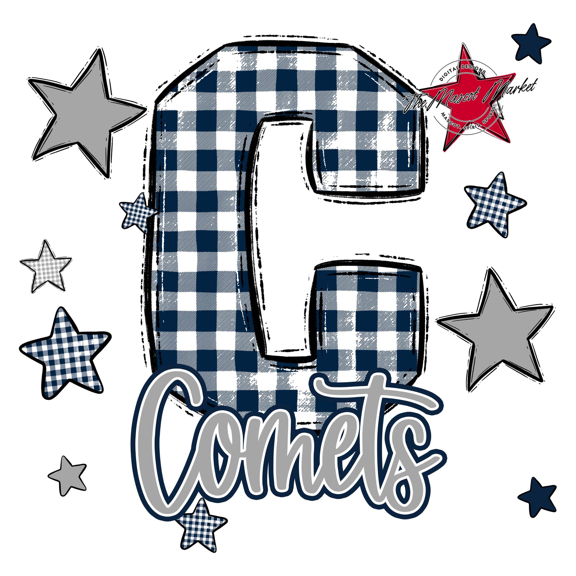 Comets Plaid Star Design-Navy & Grey