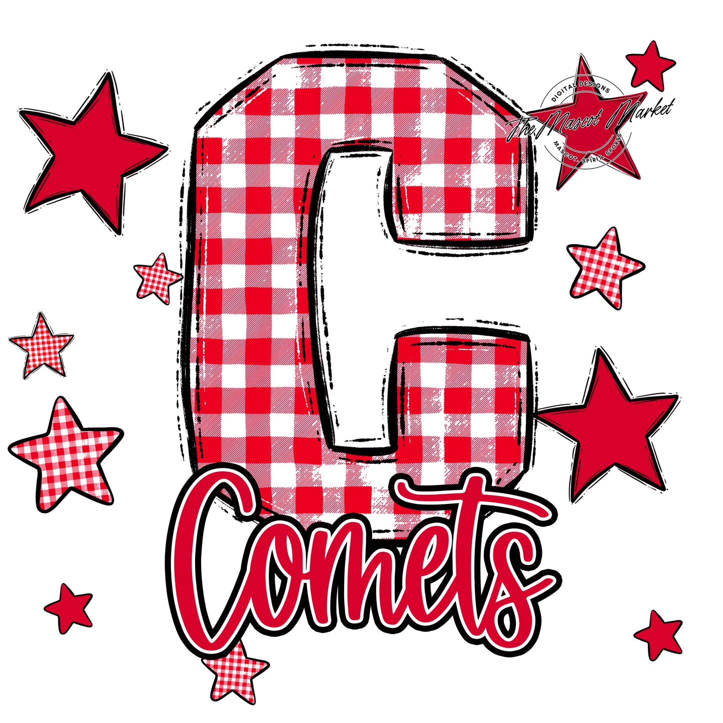 Comets Plaid Star Design-Red