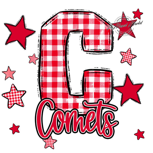 Comets Plaid Star Design-Red