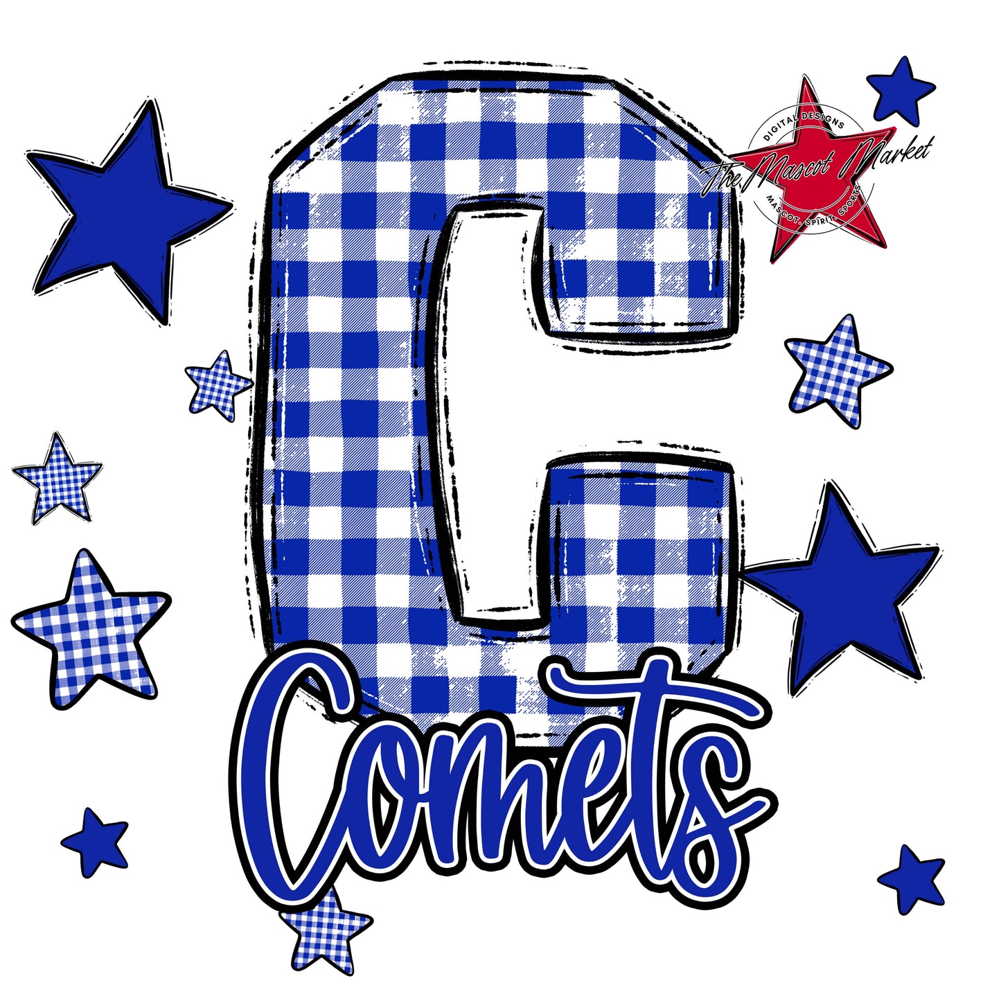 Comets Plaid Star Design-Royal Blue