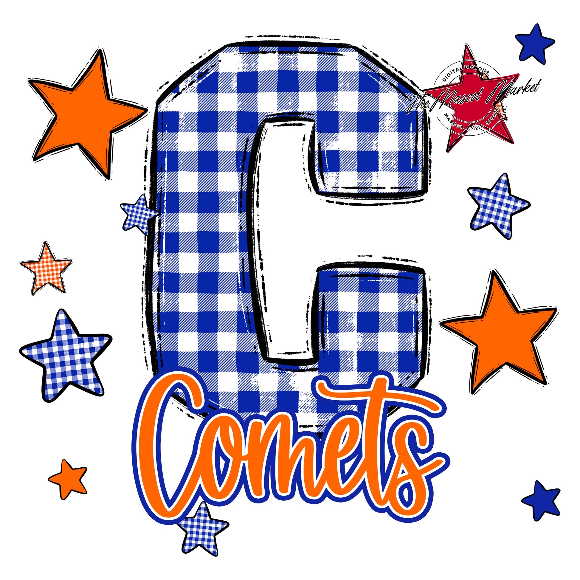Comets Plaid Star Design-Royal Blue & Orange