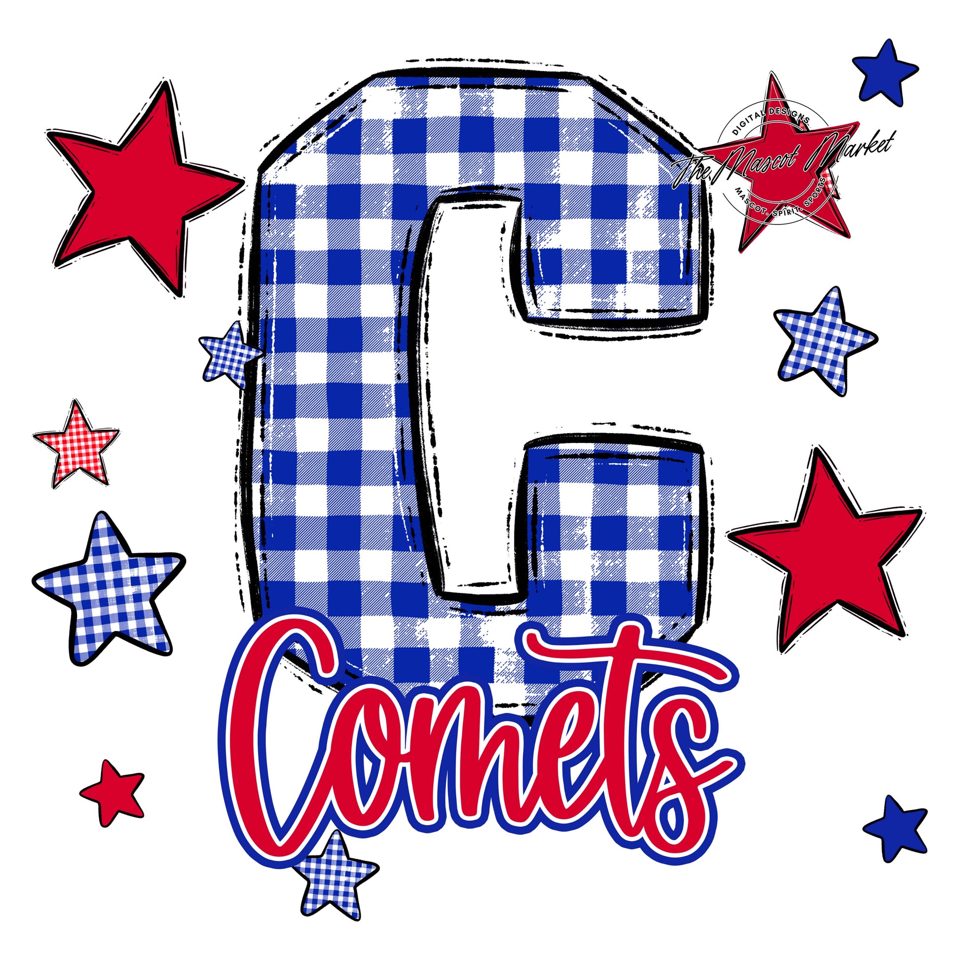 Comets Plaid Star Design-Royal Blue & Red