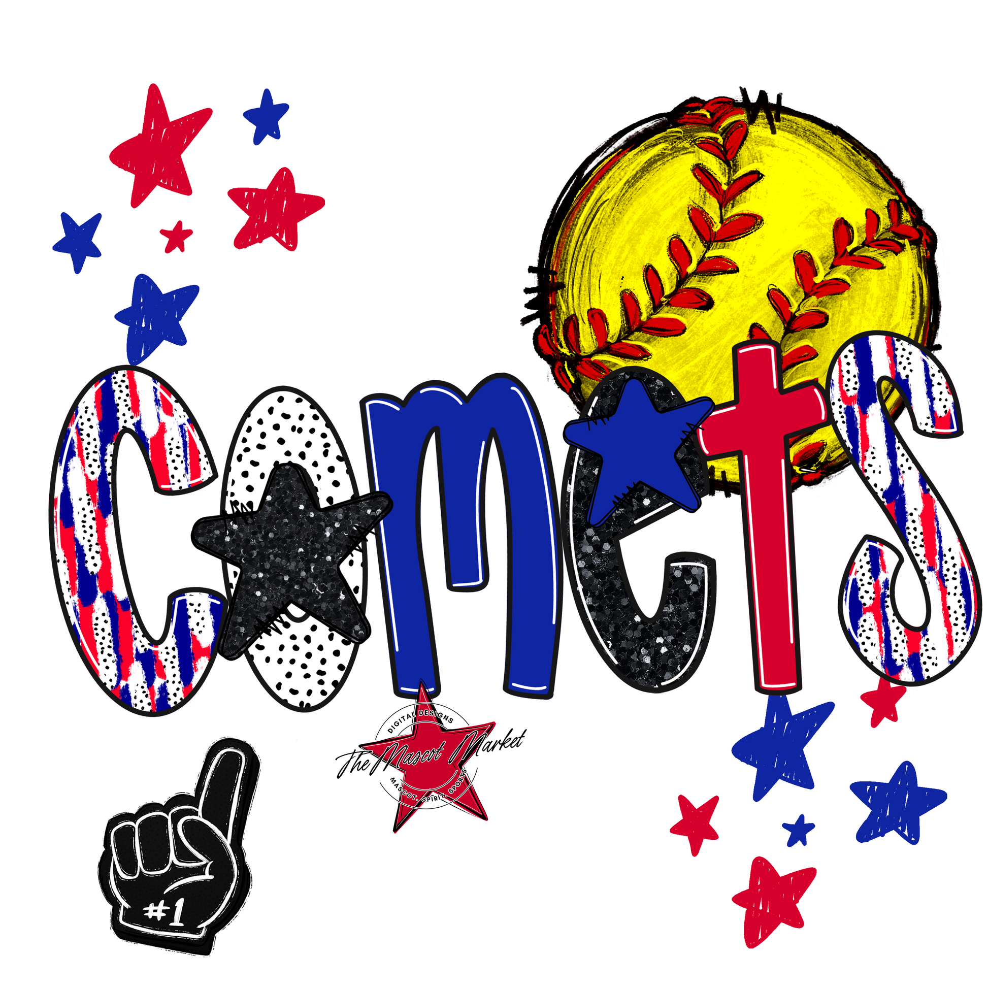 Comets Softball Scrape-Blue-Red