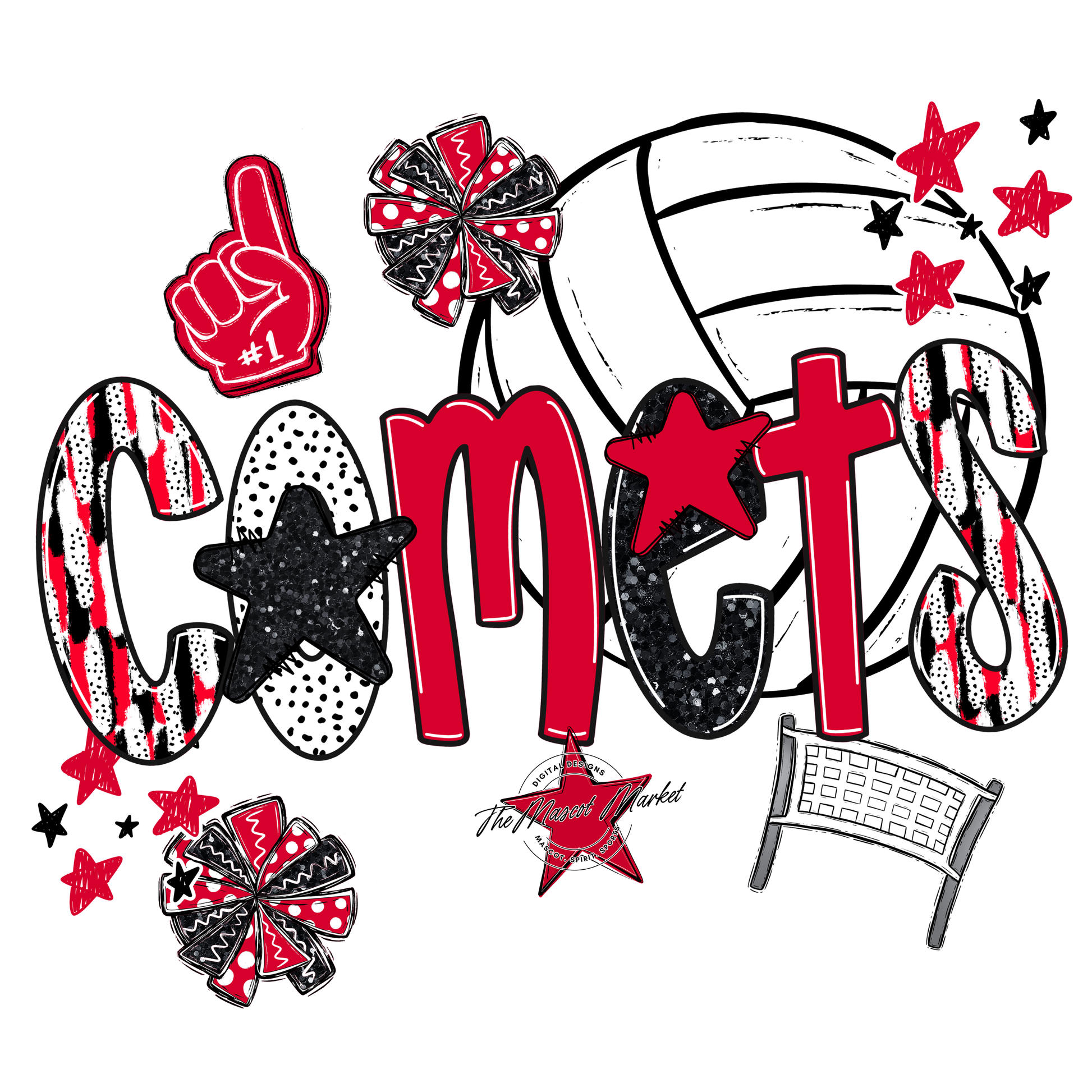 Comets Volleyball Scrape-Red