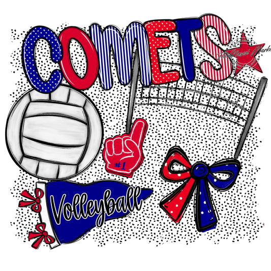 Comets Volleyball Spirit-Blue & Red