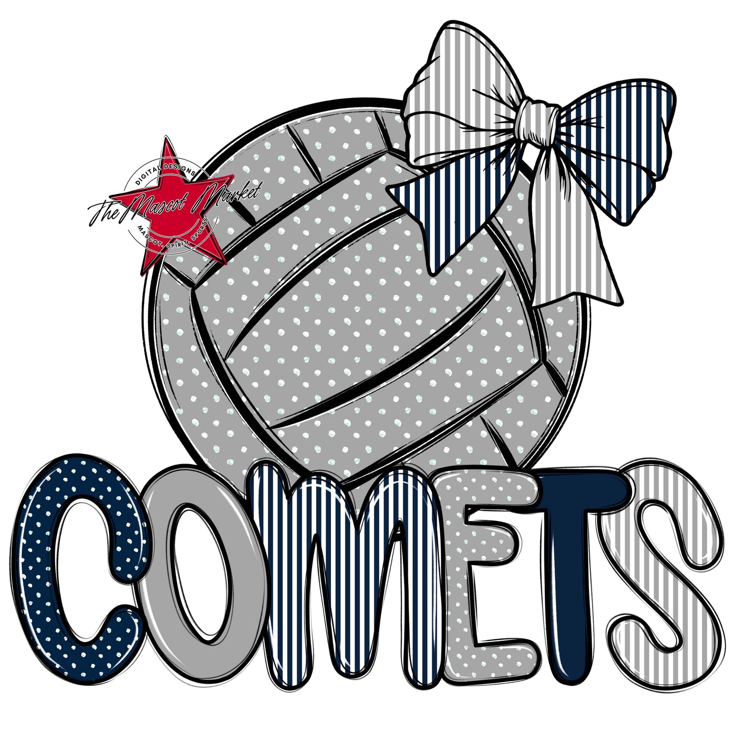 Comets Volleyball Spirit Design-Navy & Grey