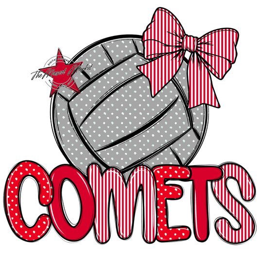 Comets Volleyball Spirit Design-Red