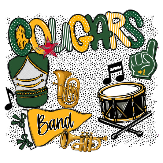 Cougars Band Spirit-Green & Yellow