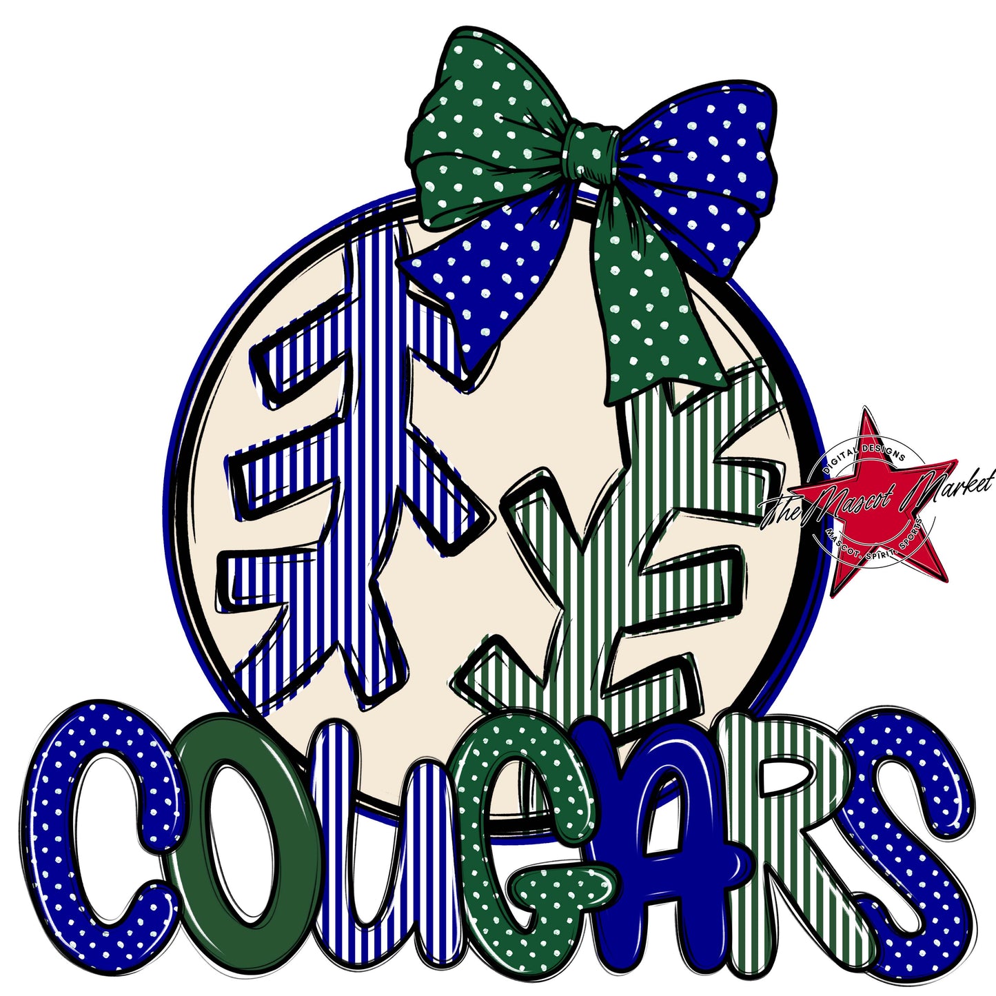 Cougars Baseball-Softball Spirit Design-Blue & Green