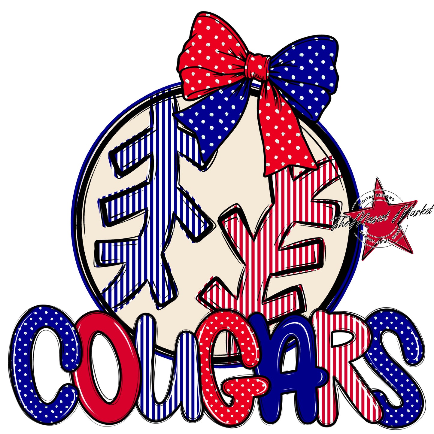 Cougars Baseball-Softball Spirit Design-Blue & Red