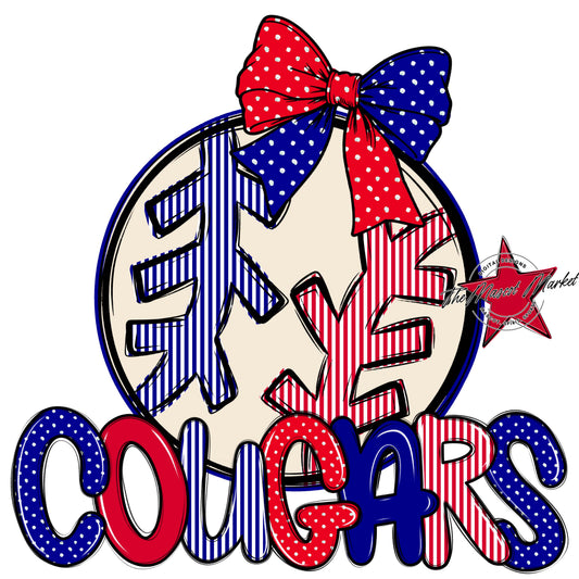 Cougars Baseball-Softball Spirit Design-Blue & Red